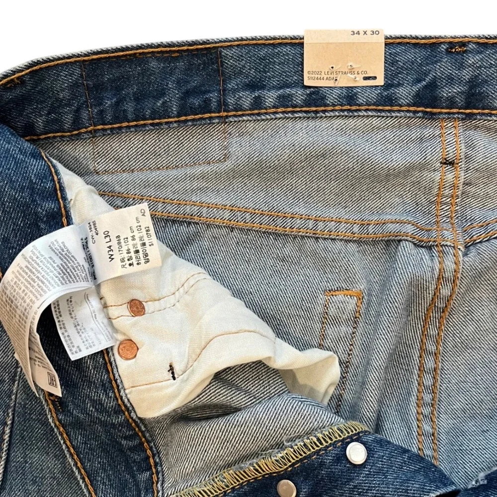 Levis 501 Original Fit Straight Leg Distressed Blue Denim Jeans‎ Mens 34x30